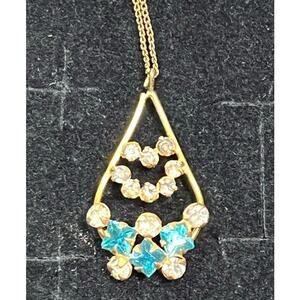 Vintage 1/20 12K GF Necklace Floral Rhinestone Pendant Gold Filled Chain